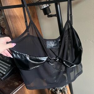 Killstar Black Sheer Top with Faux Leather Band